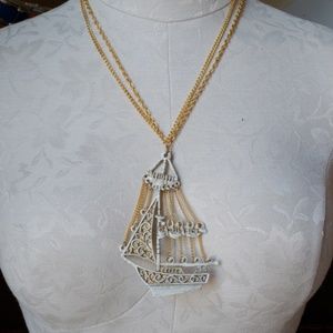 Unique boat necklace with gold chain link sails